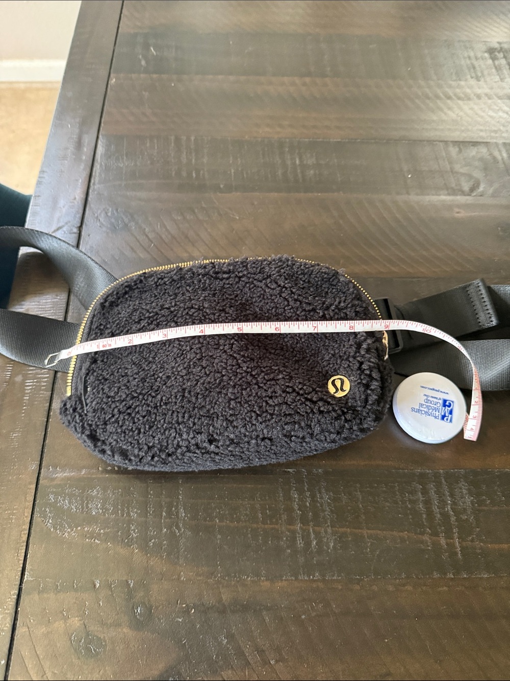 lululemon athletica Black Sherpa Crossbody Belt Bag with Gold Accents